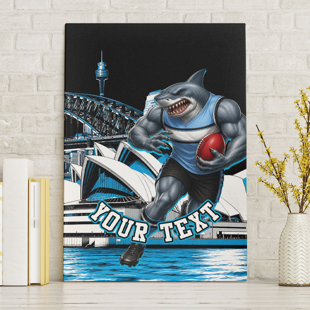 Personalised Sydney Sharks Rugby Canvas Wall Art Muscular Mascot Harbour Bridge Skyline Graphic