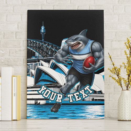 Personalised Sydney Sharks Rugby Canvas Wall Art Muscular Mascot Harbour Bridge Skyline Graphic