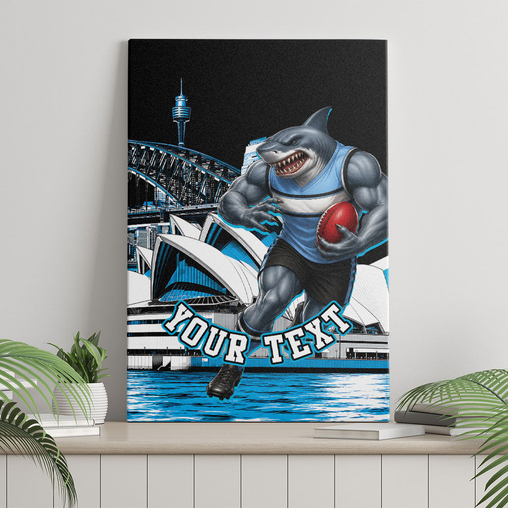 Personalised Sydney Sharks Rugby Canvas Wall Art Muscular Mascot Harbour Bridge Skyline Graphic