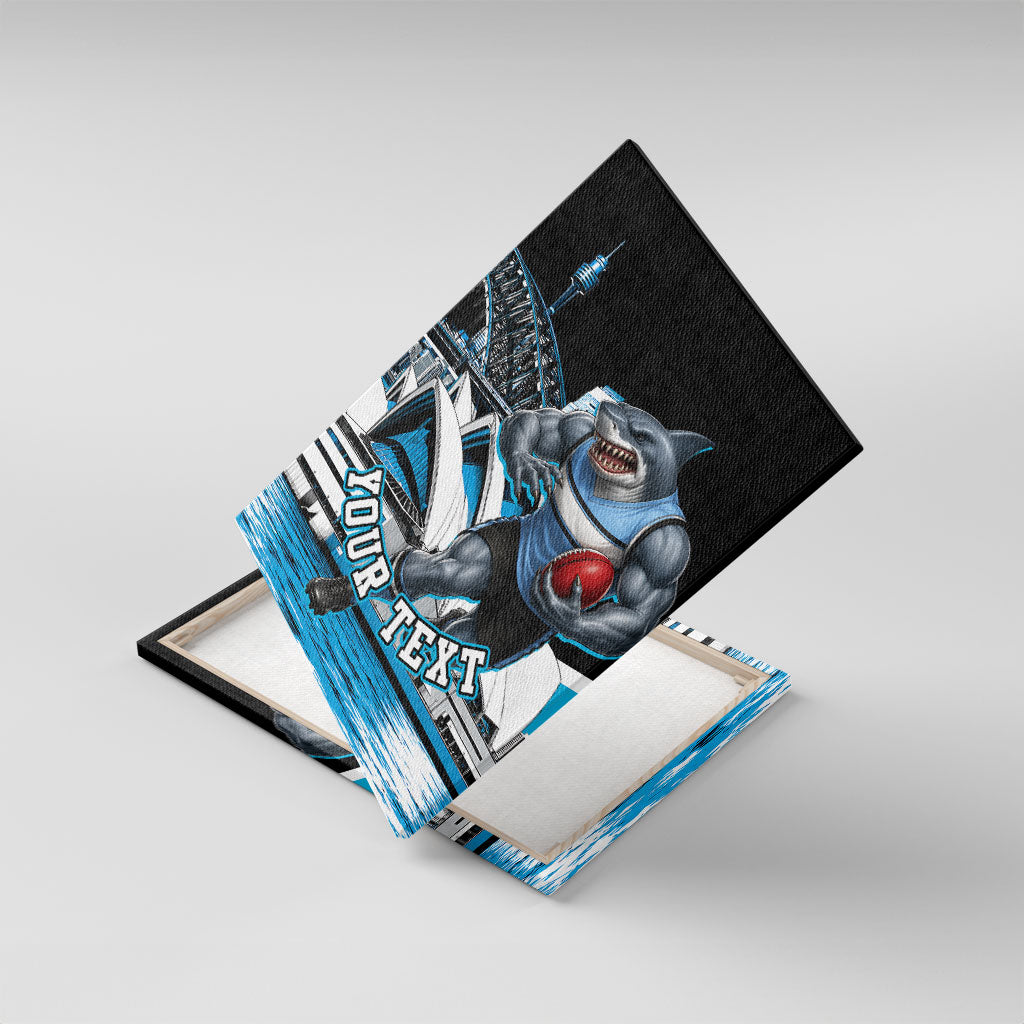 Personalised Sydney Sharks Rugby Canvas Wall Art Muscular Mascot Harbour Bridge Skyline Graphic