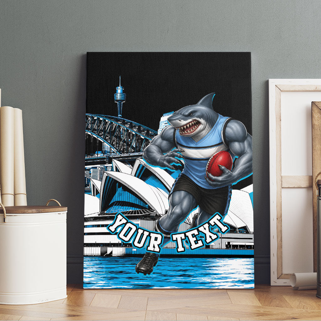 Personalised Sydney Sharks Rugby Canvas Wall Art Muscular Mascot Harbour Bridge Skyline Graphic