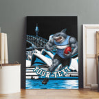 Personalised Sydney Sharks Rugby Canvas Wall Art Muscular Mascot Harbour Bridge Skyline Graphic