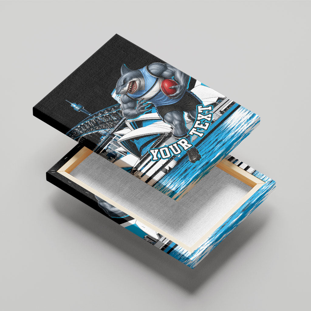 Personalised Sydney Sharks Rugby Canvas Wall Art Muscular Mascot Harbour Bridge Skyline Graphic