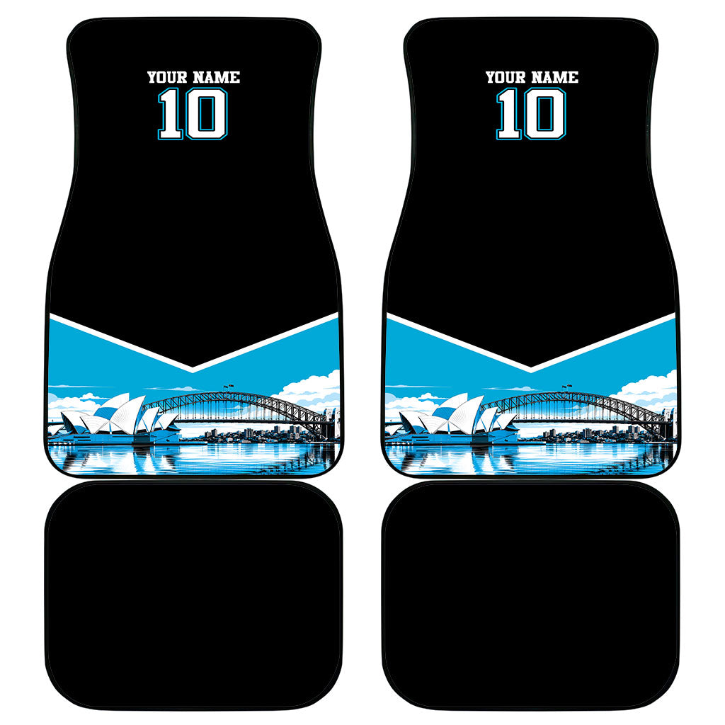 Personalised Sydney Sharks Rugby Car Mats Muscular Mascot Harbour Bridge Skyline Graphic