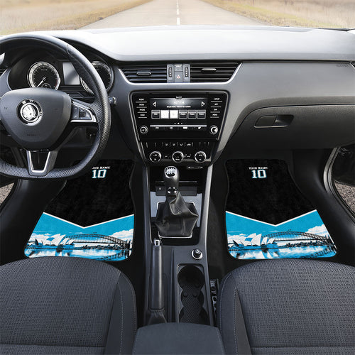Personalised Sydney Sharks Rugby Car Mats Muscular Mascot Harbour Bridge Skyline Graphic