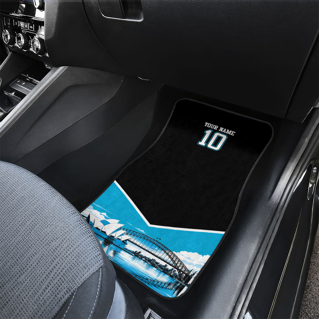 Personalised Sydney Sharks Rugby Car Mats Muscular Mascot Harbour Bridge Skyline Graphic
