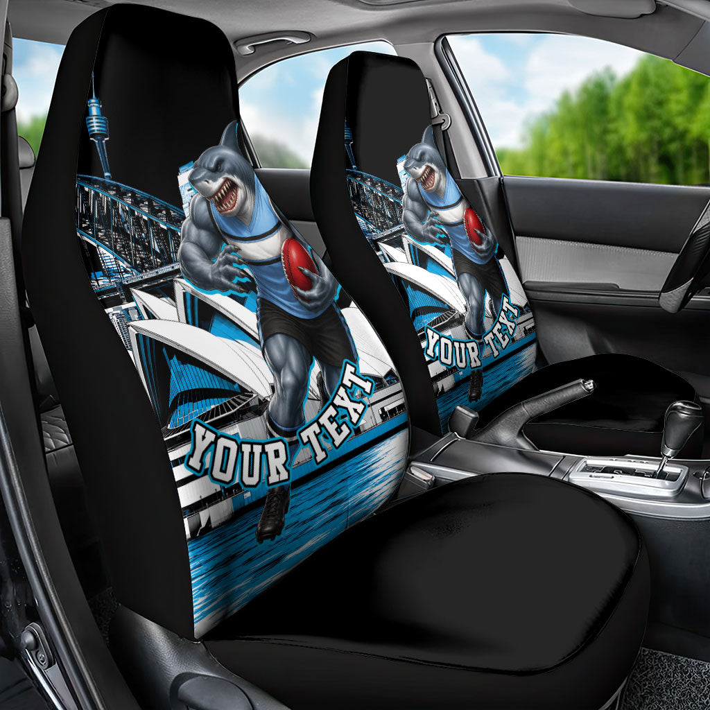 Personalised Sydney Sharks Rugby Car Seat Cover Muscular Mascot Harbour Bridge Skyline Graphic