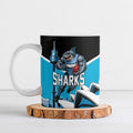 Personalised Sydney Sharks Rugby Ceramic Mug Muscular Mascot Harbour Bridge Skyline Graphic