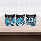 Personalised Sydney Sharks Rugby Ceramic Mug Muscular Mascot Harbour Bridge Skyline Graphic