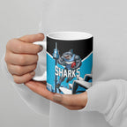 Personalised Sydney Sharks Rugby Ceramic Mug Muscular Mascot Harbour Bridge Skyline Graphic