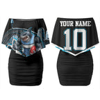 Personalised Sydney Sharks Rugby Couples Matching Off Shoulder Short Dress and Hawaiian Shirt Muscular Mascot Harbour Bridge Skyline Graphic