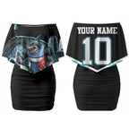 Personalised Sydney Sharks Rugby Couples Matching Off Shoulder Short Dress and Long Sleeve Button Shirt Muscular Mascot Harbour Bridge Skyline Graphic