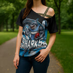 Personalised Sydney Sharks Rugby Cross Shoulder Shirt Muscular Mascot Harbour Bridge Skyline Graphic