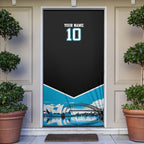 Personalised Sydney Sharks Rugby Door Cover Muscular Mascot Harbour Bridge Skyline Graphic