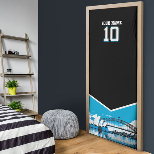 Personalised Sydney Sharks Rugby Door Cover Muscular Mascot Harbour Bridge Skyline Graphic