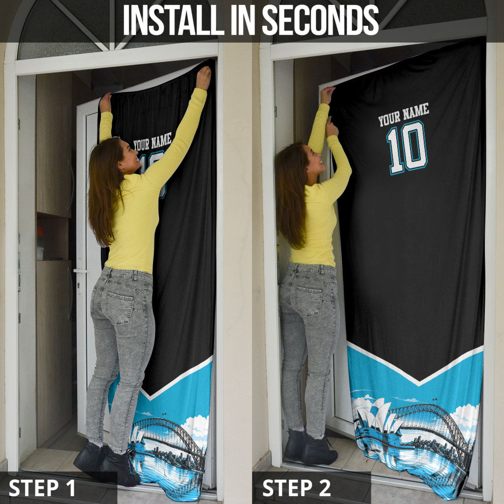 Personalised Sydney Sharks Rugby Door Cover Muscular Mascot Harbour Bridge Skyline Graphic