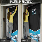 Personalised Sydney Sharks Rugby Door Cover Muscular Mascot Harbour Bridge Skyline Graphic