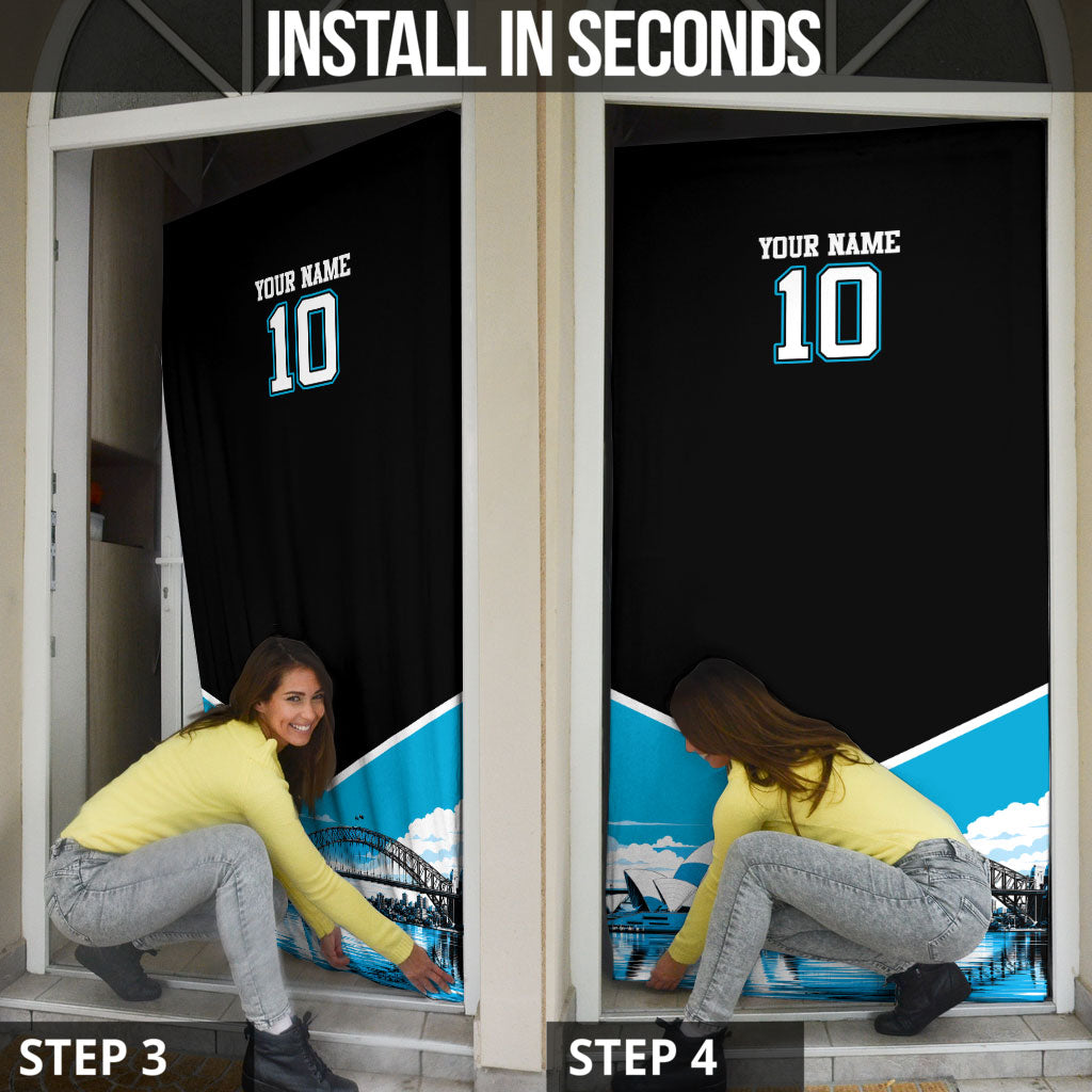 Personalised Sydney Sharks Rugby Door Cover Muscular Mascot Harbour Bridge Skyline Graphic