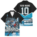 Personalised Sydney Sharks Rugby Family Matching Tank Maxi Dress and Hawaiian Shirt Muscular Mascot Harbour Bridge Skyline Graphic