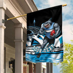 Personalised Sydney Sharks Rugby Garden Flag Muscular Mascot Harbour Bridge Skyline Graphic
