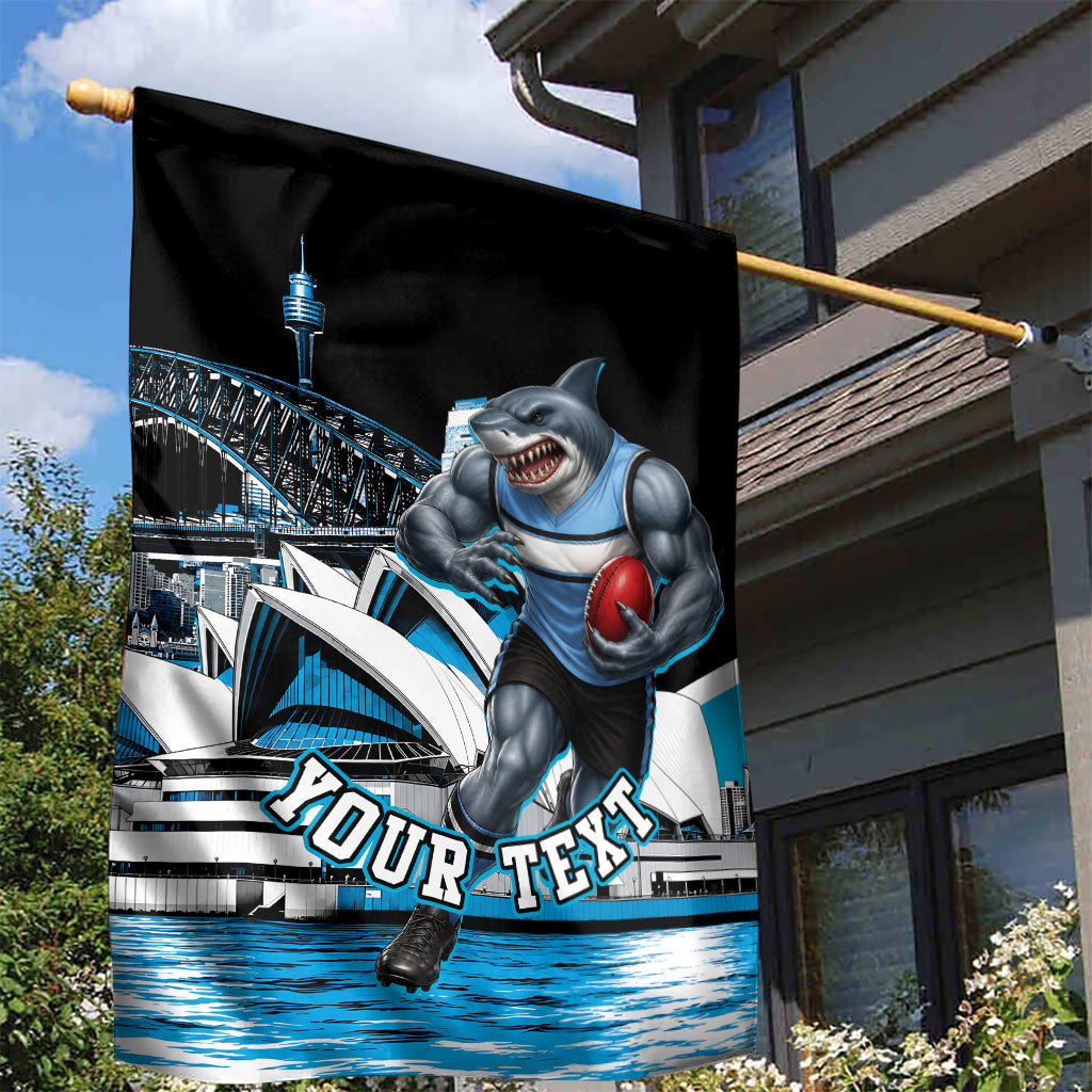 Personalised Sydney Sharks Rugby Garden Flag Muscular Mascot Harbour Bridge Skyline Graphic