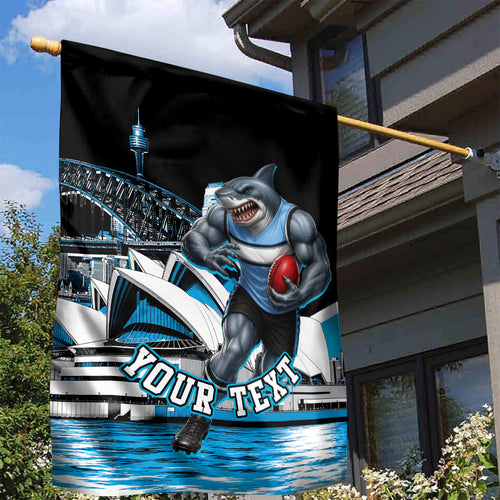 Personalised Sydney Sharks Rugby Garden Flag Muscular Mascot Harbour Bridge Skyline Graphic