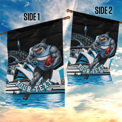 Personalised Sydney Sharks Rugby Garden Flag Muscular Mascot Harbour Bridge Skyline Graphic