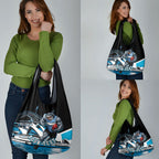 Personalised Sydney Sharks Rugby Grocery Bag Muscular Mascot Harbour Bridge Skyline Graphic