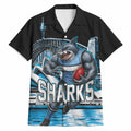 Personalised Sydney Sharks Rugby Hawaiian Shirt Muscular Mascot Harbour Bridge Skyline Graphic