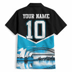 Personalised Sydney Sharks Rugby Hawaiian Shirt Muscular Mascot Harbour Bridge Skyline Graphic