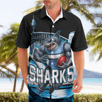 Personalised Sydney Sharks Rugby Hawaiian Shirt Muscular Mascot Harbour Bridge Skyline Graphic