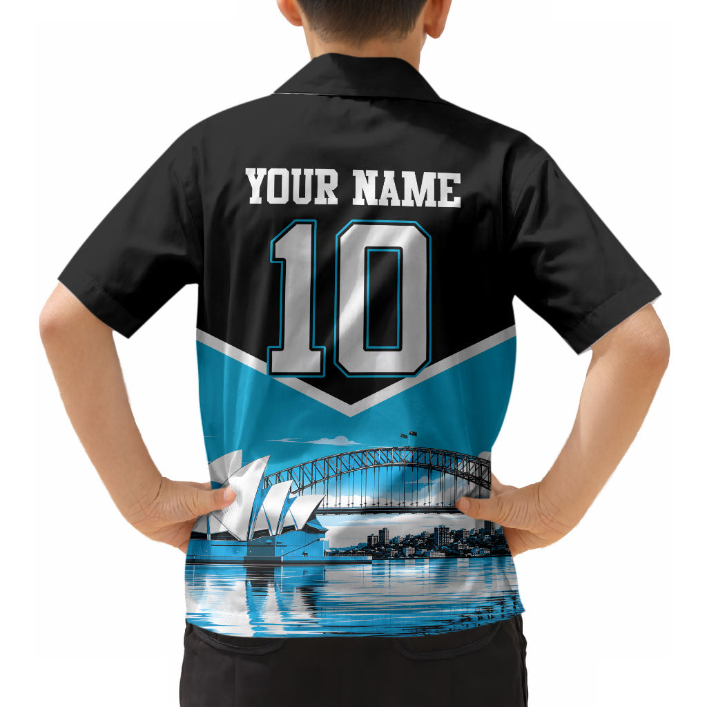 Personalised Sydney Sharks Rugby Hawaiian Shirt Muscular Mascot Harbour Bridge Skyline Graphic