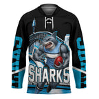 Personalised Sydney Sharks Rugby Hockey Jersey Muscular Mascot Harbour Bridge Skyline Graphic