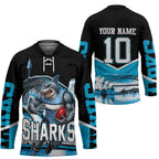 Personalised Sydney Sharks Rugby Hockey Jersey Muscular Mascot Harbour Bridge Skyline Graphic