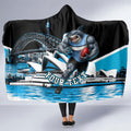 Personalised Sydney Sharks Rugby Hooded Blanket Muscular Mascot Harbour Bridge Skyline Graphic