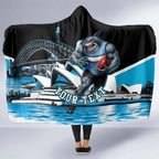 Personalised Sydney Sharks Rugby Hooded Blanket Muscular Mascot Harbour Bridge Skyline Graphic