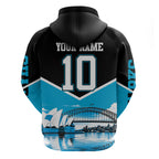 Personalised Sydney Sharks Rugby Hoodie Muscular Mascot Harbour Bridge Skyline Graphic