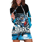 Personalised Sydney Sharks Rugby Hoodie Dress Muscular Mascot Harbour Bridge Skyline Graphic