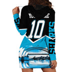 Personalised Sydney Sharks Rugby Hoodie Dress Muscular Mascot Harbour Bridge Skyline Graphic