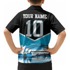 Personalised Sydney Sharks Rugby Kid Hawaiian Shirt Muscular Mascot Harbour Bridge Skyline Graphic