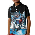 Personalised Sydney Sharks Rugby Kid Polo Shirt Muscular Mascot Harbour Bridge Skyline Graphic