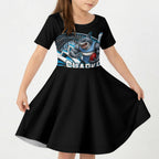 Personalised Sydney Sharks Rugby Kid Short Sleeve Dress Muscular Mascot Harbour Bridge Skyline Graphic