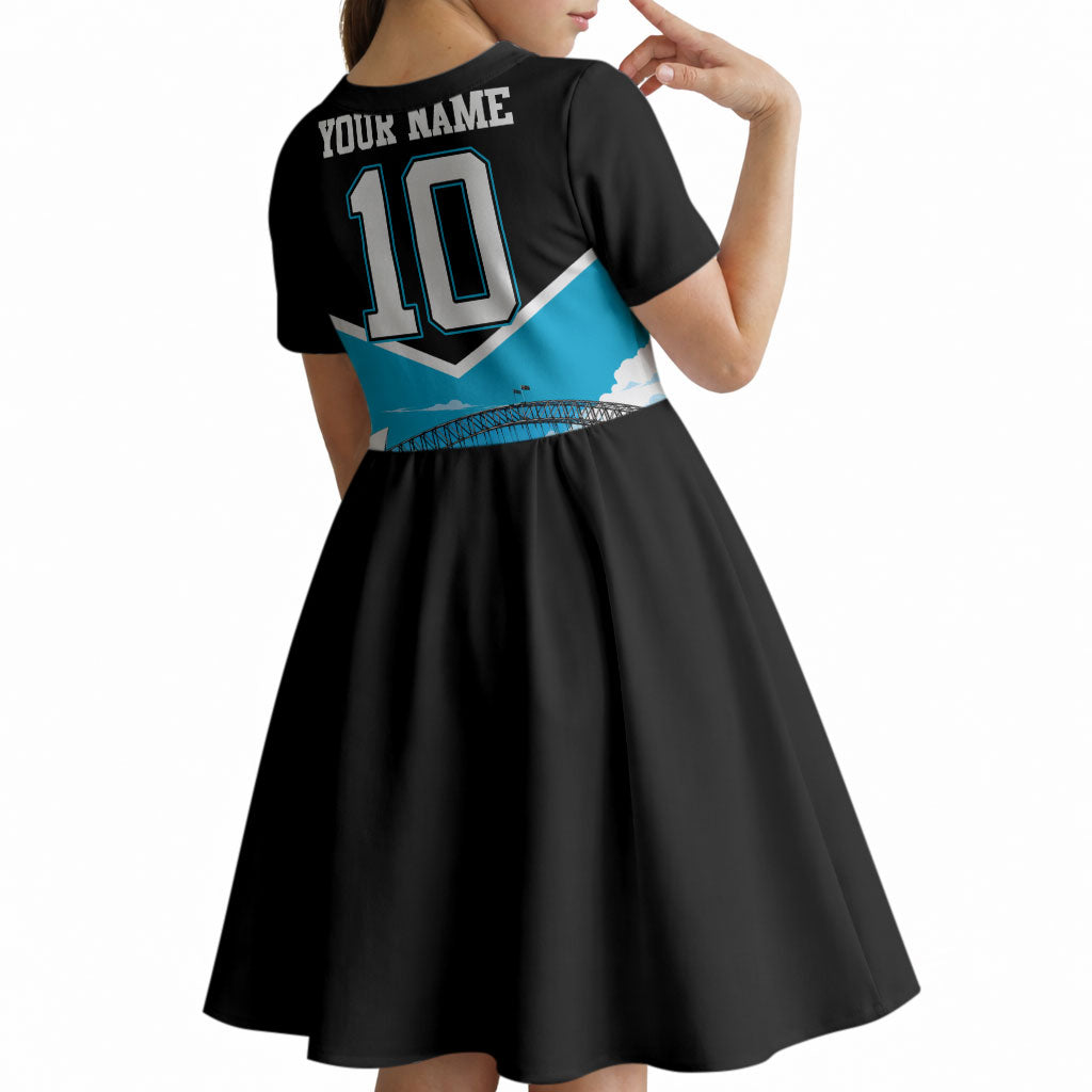 Personalised Sydney Sharks Rugby Kid Short Sleeve Dress Muscular Mascot Harbour Bridge Skyline Graphic