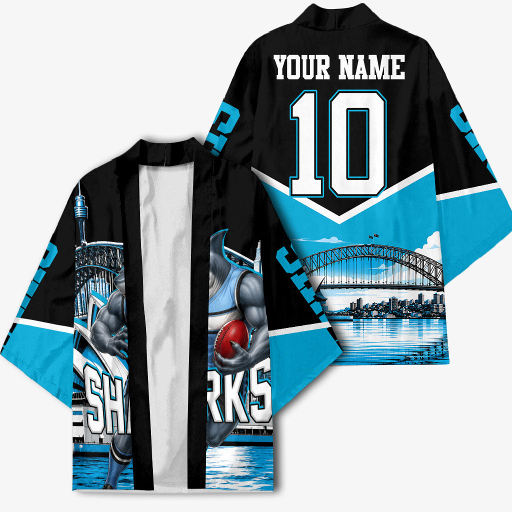 Personalised Sydney Sharks Rugby Kimono Muscular Mascot Harbour Bridge Skyline Graphic