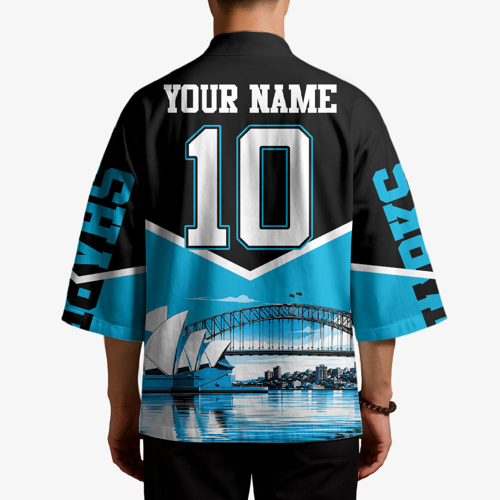 Personalised Sydney Sharks Rugby Kimono Muscular Mascot Harbour Bridge Skyline Graphic