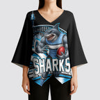 Personalised Sydney Sharks Rugby Kimono Sleeve Blouse Muscular Mascot Harbour Bridge Skyline Graphic