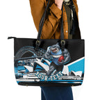 Personalised Sydney Sharks Rugby Leather Tote Bag Muscular Mascot Harbour Bridge Skyline Graphic