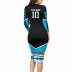 Personalised Sydney Sharks Rugby Long Sleeve Bodycon Dress Muscular Mascot Harbour Bridge Skyline Graphic