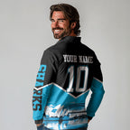 Personalised Sydney Sharks Rugby Long Sleeve Polo Shirt Muscular Mascot Harbour Bridge Skyline Graphic