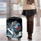 Personalised Sydney Sharks Rugby Luggage Cover Muscular Mascot Harbour Bridge Skyline Graphic